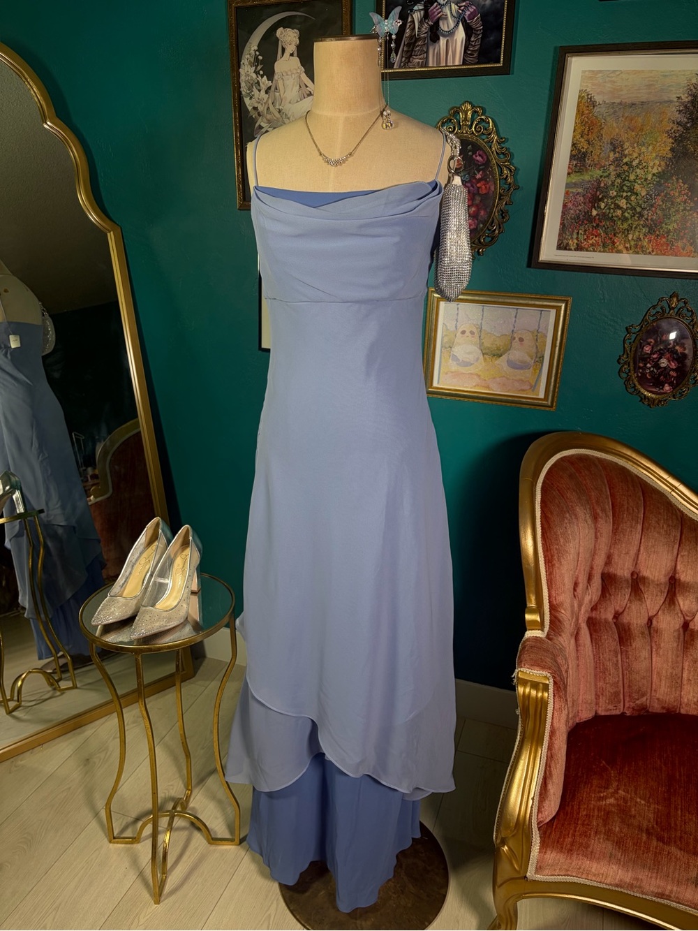 Arianna by Rachel Kaye Periwinkle Layered Chiffon Formal Dress Size 6